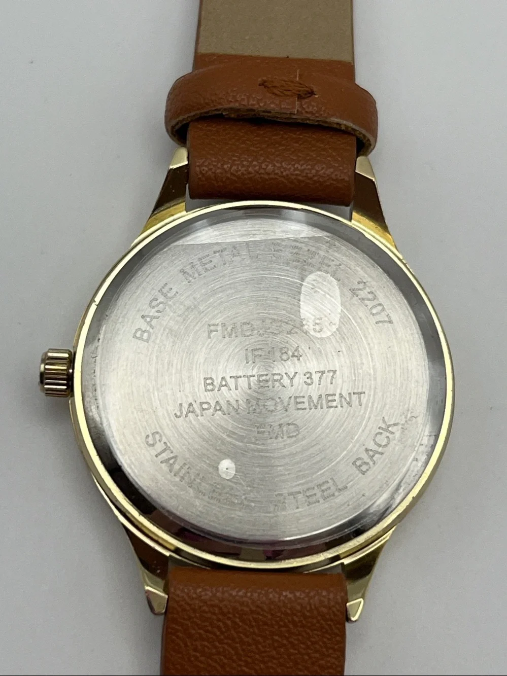 Gold-Tone Watch with Brown Leather Strap